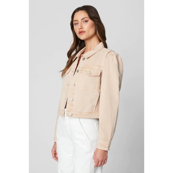 Blank NYC Denim Jacket Rose Dust Beige Button Down Crop - Picture 2 of 13